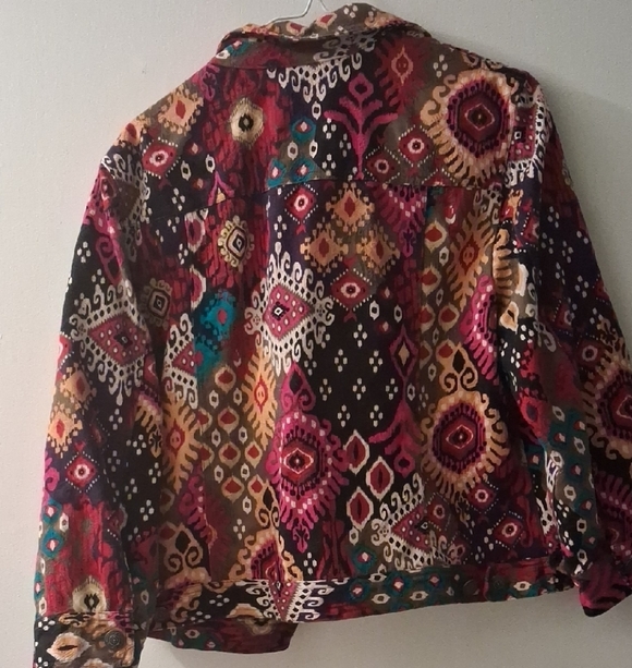 Boho Jacket: Ruby Rd. Multicolor Patterned %100 Cotton Jacket - Picture 3 of 4